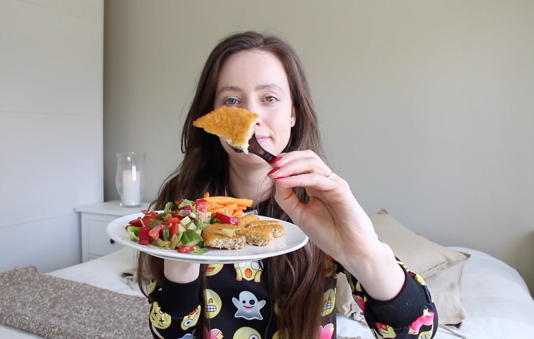 ASMR Whisper Eating Sounds Vegetarian Schnitzel Fries Salad